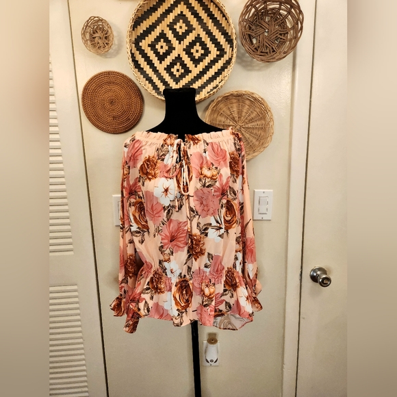 Boho Off The Shoulder Long Sleeve Floral Blouse - Picture 3 of 14